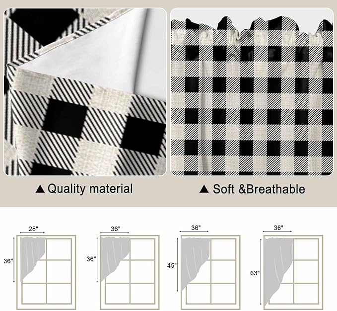 Swag Curtain Valances for Kitchen Windows,Farm Wooden House Black Buffalo Plaid Short Rod Pocket Window Valance,Western Star Swag Topper for Bedroom Living Room,2 Panels 28x36in