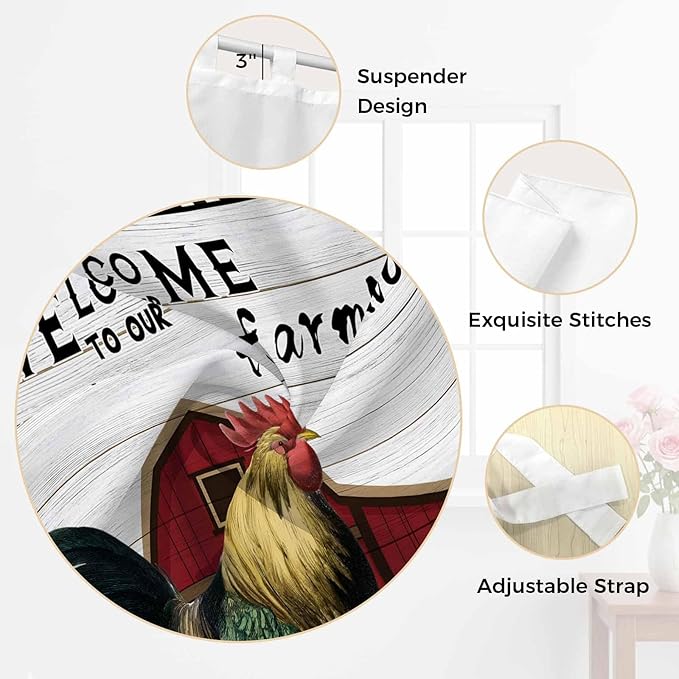 Farmhouse Rooster Bedroom Curtains 72 Inch Length, Window Curtains Tab Top, Rustic Red Barn Windmill Sunflowers Light Filtering Window Treatments Drapes 52"x72" 2 Panel