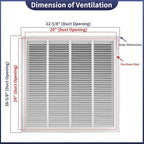 24"W x 24"H [Duct Opening Size] Steel Return Air Filter Grille - Removable Face/Door for 1 inch Filters -HVAC Vent Cover Grill - White [Outer Dimensions: 26 5/8"W X 26 5/8"H]