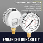 2-1/2" Dial Size, 0-100 Psi Lead-Free Pressure Gauge, Glycerin Liquid Filled, 1/4" NPT Lower Mount, Stainless Steel Case, for Water Pump, Pneumatic Air, Well Tank, RV Hose, Gas, Pressure Test