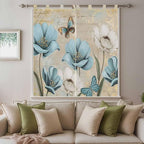 Spring Flowers Bedroom Curtains 72 Inch Length, Window Curtains Tab Top, Vintage Rustic Tulips Floral Butterfly Khaki Light Filtering Window Treatments Drapes 52"x72" 2 Panel