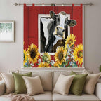 Cows Sunflowers Living Room Curtains 84 Inch Length, Window Curtains Tab Top, Spring Botanical Floral Bees Red Barn Light Filtering Window Treatments Drapes 42"x84" 2 Panel
