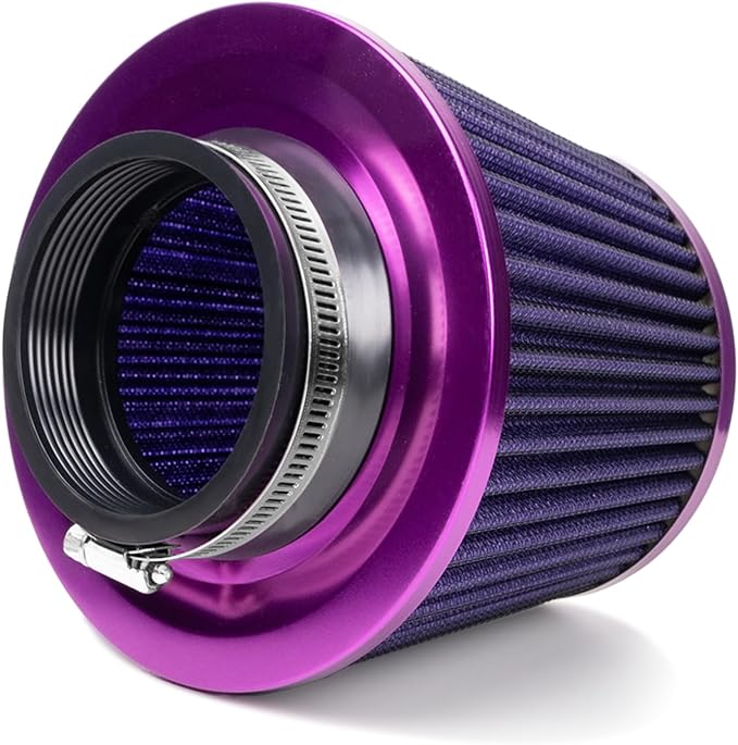 Universal Clamp-On Air Intake Filter, High Performance, Washable Filter, Replacement Air Filter, Flange Diameter 3.5inch/89mm (Purple)