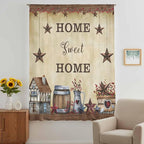 Farm Sheer Curtains 108 Inch Length American Country Barn Star Vintage Berry Brown Chiffon Curtain for Bedroom Living Room Light Filtering Rod Pocket Window Treatments Voile Curtains Drapes for Dining