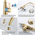 Brushed Gold Kitchen Faucet ，Modern High Arc Bar Sink Faucet ，Commercial Stainless Steel Kitchen Sink Faucet One Hole with Deck (Brushed Gold)