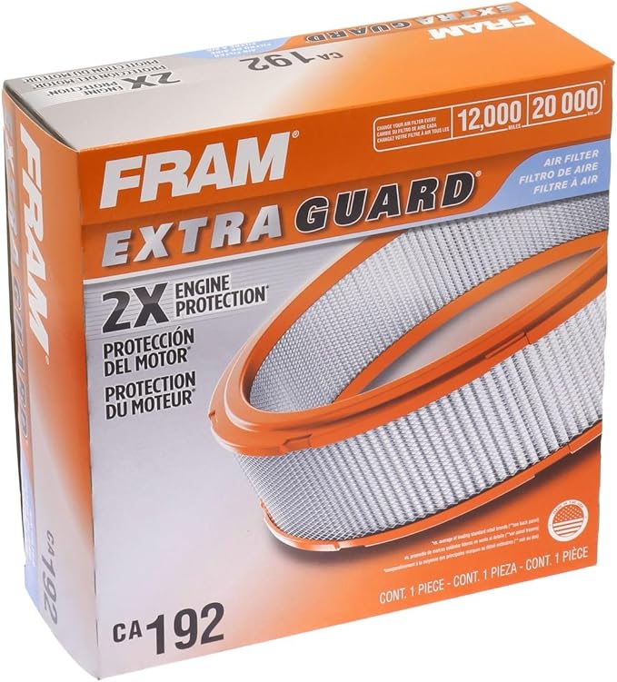FRAM Extra Guard CA192 Replacement Engine Air Filter for Select Buick, Chevrolet, GMC, Oldsmobile, Jeep, and Pontiac Models, Provides Up to 12 Months or 12,000 Miles Filter Protection