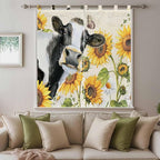 Yellow Sunflowers Bathroom Curtains 63 Inch Length, Window Curtains Tab Top, Country Cow Flower Butterfly Farmhouse Cream Light Filtering Window Treatments Drapes 52"x63" 2 Panel