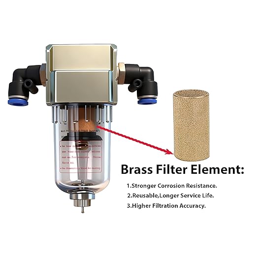 Air Compressor Water Separator 1/4”NPT,Compressed Air Line Filter,Air Dryer for Compressor AF2000-02,5 Micron Brass Element,Manual Drain,Bracket