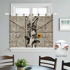Funny Farm Animals Kitchen Curtains 45 Inch Length, Short Cafe Window Curtains Tab Top, Vintage Barn Brown Sunflowers Light Filtering Window Treatments Tier Drapes 27.5"x45" 2 Panel