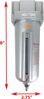 1/2" NPT HEAVY DUTY Industrial Grade Particulate Filter/Water Trap For Air Compressor Compressed Air Lines, 5u With Metal Bowl (MANUAL DRAIN)