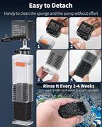 Pawfly Internal Aquarium Filter with 80 GPH Water Pump Quiet Submersible Bio Sponge Foam Filter for 10 to 20 Gallon Fish Tanks Small Multifunctional Filter for Filtration Circulation and Oxygenation