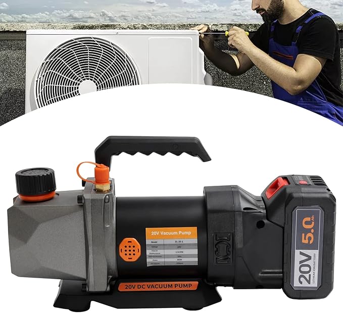 Single-Stage Vacuum Pump, 2.5CFM 20V Lithium Battery Strong Power DC Inverter Vacuum Pump, Shock Absorption and Oil Mist Filter Device Vacuum Pump for Air Conditioner Refrigerant