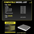 Cabin Air Filter w/Activated Carbon for Select 2013-2022 Ford, Lincoln Models - C-Max, Escape, Focus, Transit Connect, MKC, CV6Z-19N619A, FP-70, 2014 2015 2016 2017 2018 2019 2020 2021