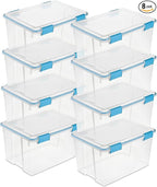 Sterilite 8-Pack Gasket Box, Weather-Resistant Storage Bins with Latching Lids, 54 Quart - Heavy-Duty Organizing Containers for Closet, Bathroom, and Office