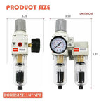 RIH Pneumatics 1/4'' NPT Auto Drain Compressed Air Double Filter & Regulator, Air Drying System, Air Compressor Water Separator, Poly Bowl,0-150 psi Gauge, 5 Micron Brass Element (1/4 NPT) AC2011-02D