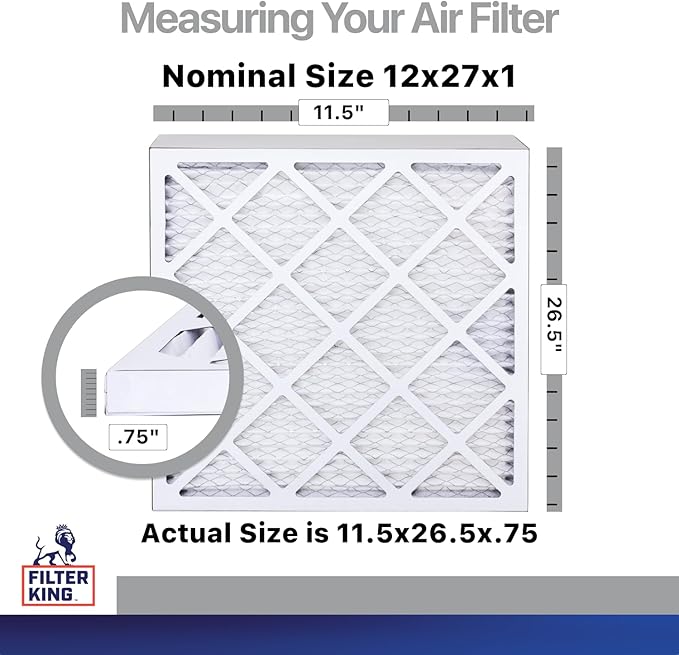 Filter King 12x27x1 Air Filter | 4-PACK | Carbon MERV 8 HVAC Pleated A/C Furnace Filters | MADE IN USA | Actual Size: 11.5 x 26.5 x .75"