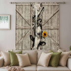 Funny Farm Animals Living Room Curtains 84 Inch Length, Window Curtains Tab Top, Vintage Barn Brown Sunflowers Light Filtering Window Treatments Drapes 52"x84" 2 Panel