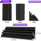 TroyStudio Bass Traps - 12 Pcs 4 X 4 X 12 Inches Dense Thick Studio Bass Foam Corner, Acoustic Treatment Panel Absorbing Echo Reverb, Low Frequency Sound Absorber for Music Room Home Recording Studio