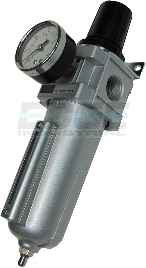 Heavy Duty Compressed AIR Filter Regulator Combo Piggyback, Metal Bowl, Visible Sight Glass, 5 Micron Element (3/4" Manual Drain)
