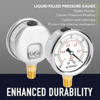 2-1/2" Dial Size, -30 inHg-0 Pressure Gauge, Glycerin Liquid Filled, 1/4" NPT Lower Mount, Stainless Steel Case, for Air Conditioning Line, Tank, Air Pump, HVAC, Pipe, Vacuum Pressure Test
