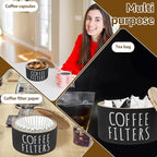 Coffee Filter Holder, Wooden Large Capacity Rustic Coffee Filter Storage Case Dispenser with Bamboo Lid, Round Organizer Basket Container Storage for Pod and Filter, Coffee Bar Accessories