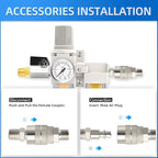 1/4" NPT Air Drying System, Double Air Filters with 150 PSI Gauge and Valve Shut Off Switch for Plasma Cutter and Paint Spray, Manual Drain
