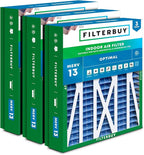 Filterbuy 21x21.5x5 Air Filter MERV 13 Optimal Smoke & Allergy Defense (3-Pack), Pleated HVAC AC Furnace Filters for Trane Perfect Fit & American Standard (Actual Size: 20.00 x 21.09 x 4.97)