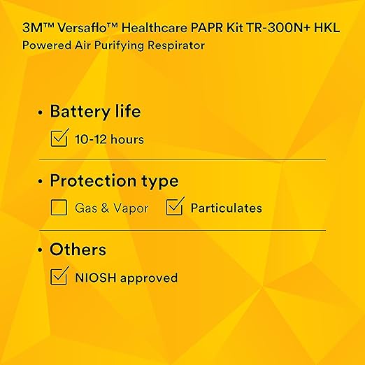 3M PAPR Respirator, Versaflo Powered Air Purifying Respirator Kit, TR-300N+ HKL, Healthcare, M/L Headcover, Lightweight, Low-Profile, Easy to Use, All-in-One Respiratory Protection for Particulates