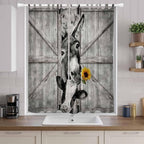 Funny Farm Animals Living Room Curtains 84 Inch Length, Window Curtains Tab Top, Vintage Barn Grey Sunflowers Light Filtering Window Treatments Drapes 52"x84" 2 Panel