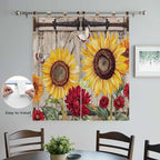 Sunflowers Bedroom Curtains 72 Inch Length, Window Curtains Tab Top, Retro Flower Barn Doors Butterfly Farmhouse Brown Light Filtering Window Treatments Drapes 52"x72" 2 Panel