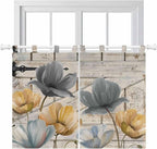 Spring Tulips Flower Kitchen Curtains 45 Inch Length, Short Cafe Window Curtains Tab Top, Vintage Floral Barn Doors Rustic Beige Light Filtering Window Treatments Tier Drapes 27.5"x45" 2 Panel