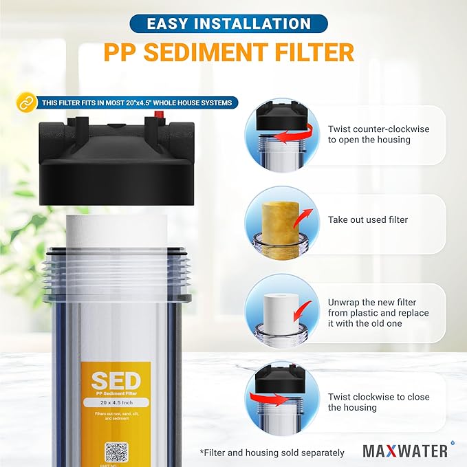 Max Water 10 Micron 20 x 4.5 Sediment Filter 20 inch Whole House BB Water Filteration System Replacement Compatible Cartridge DGD-5005-20, FP25B, AP810-6, FPMB5-20, P5-20, 155358-43, SDC-45-2005