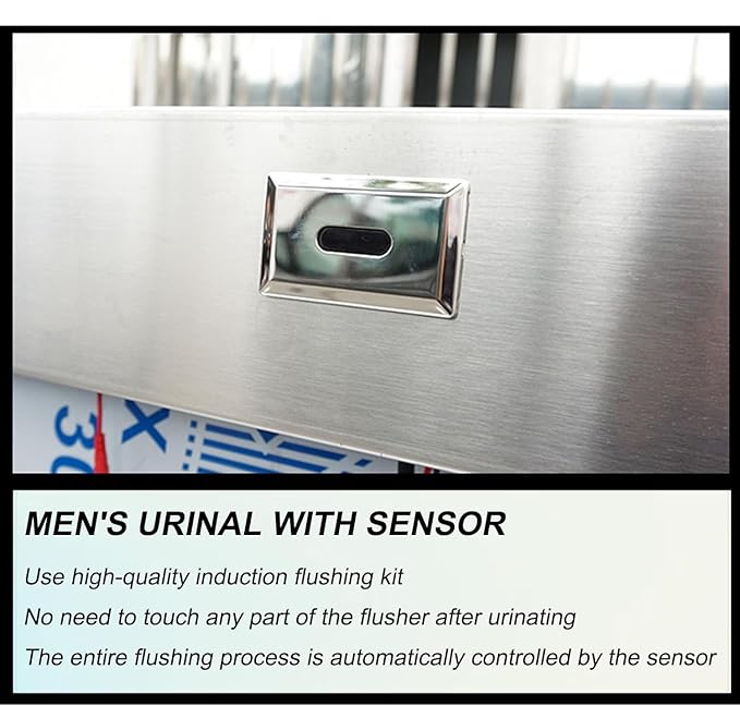 Wall-Mounted Stainless Steel Urinal Trough with Drain Pipe and Sensor, 304 Steel Commercial Multi-User Urinal, 100CM/150CM, for Schools and Construction Sites (100CM)