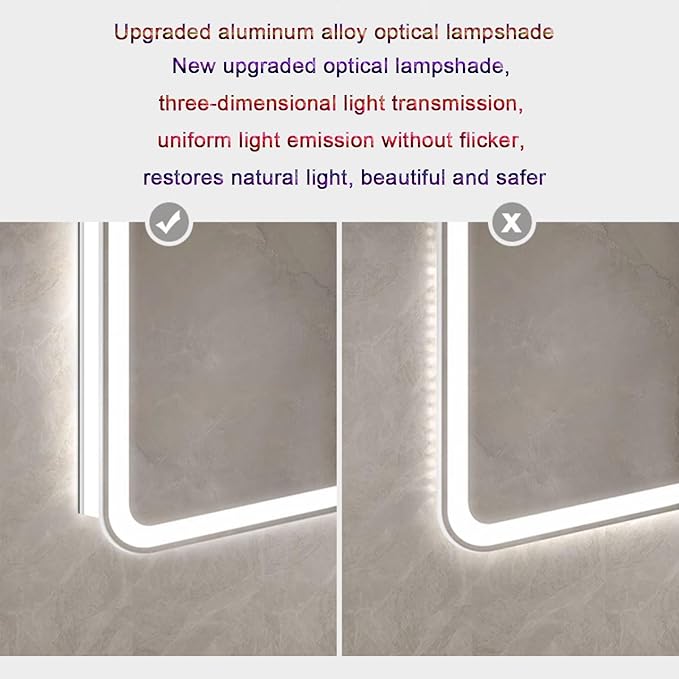 Smart Illuminated LED Bathroom Mirror，Bathroom Mirror with LED Lights，Energy-Saving LED Smart Mirrors，LED Mirror for Bathroom，with Demister Pad and Smart Touch Switch(H70*W90cm/H27.6*W35.4IN)