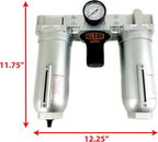 1" NPT SUPER DUTY Compressed Air In Line Filter Regulator Lubricator Oiler Combo, Metal Bowl, 5 Micron Element, Adjustable From 7 to 175 PSI (AUTO DRAIN)