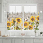 Farm Flowers Kitchen Curtains 36 Inch Length, Small Window Curtains Tab Top, Retro Sunflowers Barn Doors Butterfly Wood Board Light Filtering Short Window Treatments Tier Drapes 27.5"x36" 2 Panel
