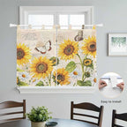 Yellow Sunflowers Bedroom Curtains 63 Inch Length, Window Curtains Tab Top, Country Farm Butterfly Flower Light Beige Light Filtering Window Treatments Drapes 42"x63" 2 Panel