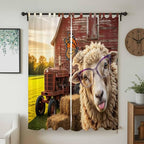 Farm Sheep Living Room Curtains 84 Inch Length, Window Curtains Tab Top, Farmhouse Barn Funny Animals Butterfly Light Filtering Window Treatments Drapes 52"x84" 2 Panel