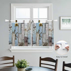 Blue Grey Wooden Kitchen Curtains 36 Inch Length, Small Window Curtains Tab Top, Farmhouse Barn Sunflowers Retro Light Filtering Short Window Treatments Tier Drapes 27.5"x36" 2 Panel