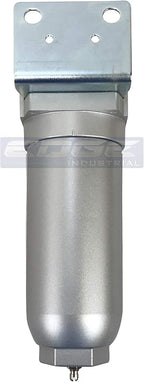HEAVY DUTY INDUSTRIAL RATED HIGH FLOW PARTICULATE FILTER, IN-LINE WATER TRAP FOR COMPRESSED AIR LINE SYSTEMS, 5 MICRON WITH METAL BOWL (1/2" NPT, 11oz)