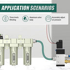 Industrial Grade 4-Stage Air Drying System, 3/4" NPT with Auto Drain, Desiccant Dryer, air Regulator, Particulate Filter and Coalescing Filter for Paint Spray, Plasma Cutter