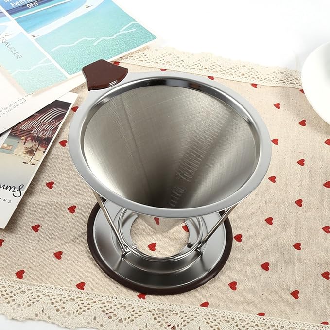 304 Stainless Steel Coffee Cone Filter, Double Layer Mesh Drip Dripper, Reusable Portable Coffee Filter Holder for Cups Mugs, Cup of Coffee with Rich Flavor and Aro