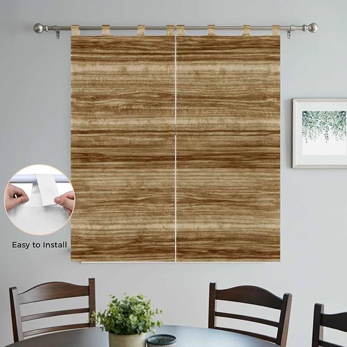 Vintage Western Bathroom Curtains 63 Inch Length, Window Curtains Tab Top, Rustic Farmhouse Wooden Grain Barn Door Light Filtering Window Treatments Drapes 52"x63" 2 Panel