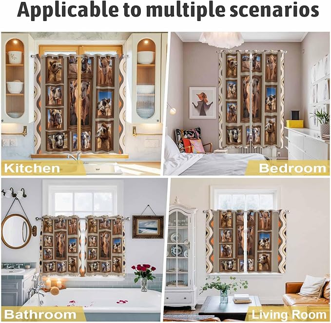 2 Panel Kitchen Cafe Curtains, Desert Camels Sunlight Filtering Nature Air Through, Home Decor Window Covering Tier Curtains for Living Room 104W x 52L inch Western Wildlife Brown Animals Country