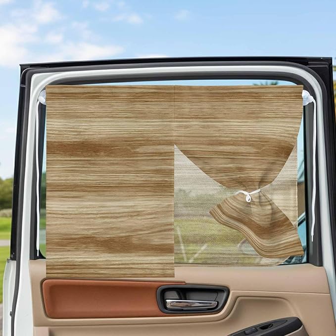 Light Brown Wood Grain Magnetic Double Layer Car Window Shades,Side Window Curtains for Blackout/Breathable Mesh View,Western Farmhouse Barn Door Privacy Sun Shades for Heat/UV Protection 26x20in 1pcs
