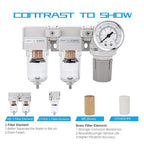 NANPU 1/4" NPT Air Drying System - Double Air Filters, Air Pressure Regulator Combo - Semi-Auto Drain, Poly Bowl