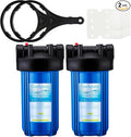 Geekpure 10-Inch Whole House Water Filter Housing 4.5"x10"1-Inch Outlet/Inlet with Wrench and Bracket-Blue Color -Pack of 2