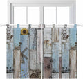 Blue Grey Wooden Kitchen Curtains 45 Inch Length, Short Cafe Window Curtains Tab Top, Farmhouse Barn Sunflowers Retro Light Filtering Window Treatments Tier Drapes 27.5"x45" 2 Panel