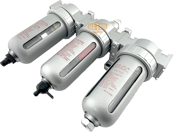 1/2" NPT MID FLOW 3 Stages Filter Coalescing Desiccant Dryer System For Compressed Air Lines, Poly Bowls, Great For Paint Spray And Plasma Cutter (AUTO DRAIN)
