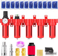 1/4" NPT Industrial Grade 5 Stage Aluminum Air Drying System, Coalescing Filter, Particulate Filter, Triple Desiccant Dryer and Air Regulator, Manual Drain For Plasma Cutter and Paint Spray